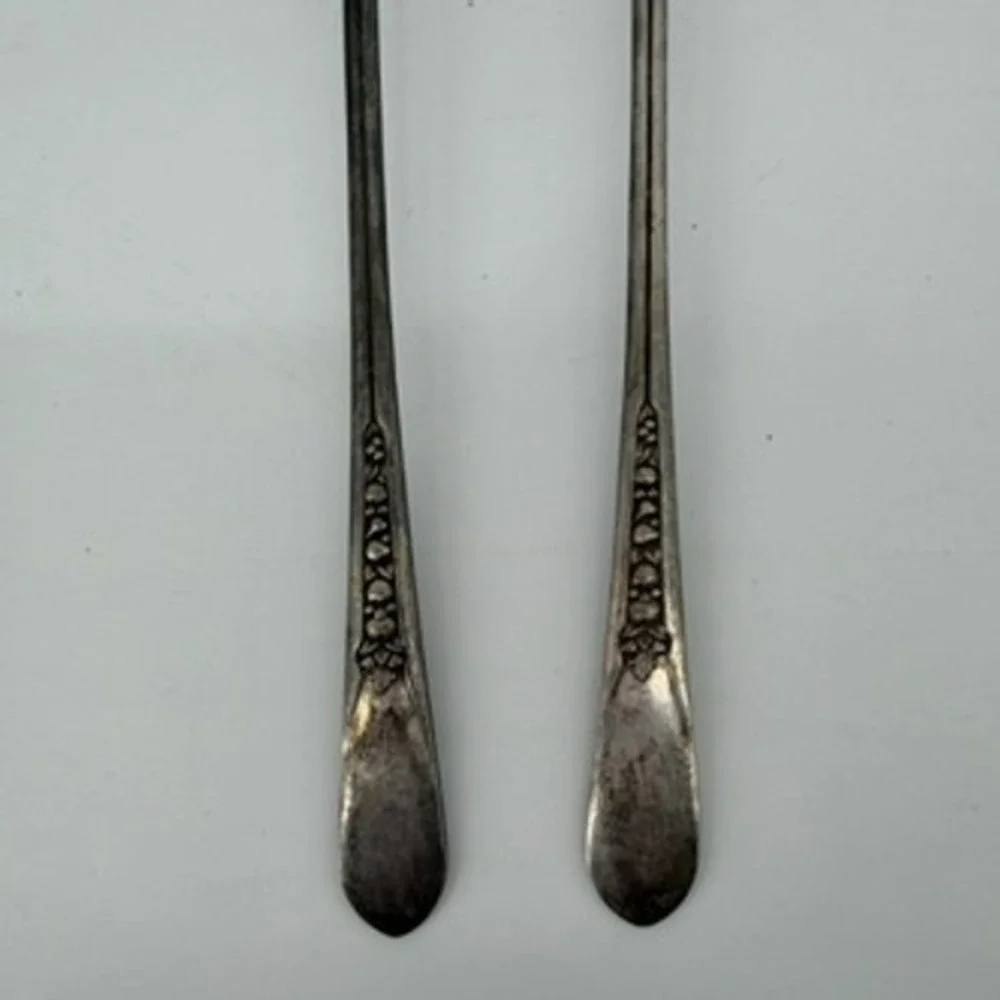 Wm Rogers Mfg Priscilla Lady Ann Silver Plate Iced Tea Spoons Set of 2 Vintage